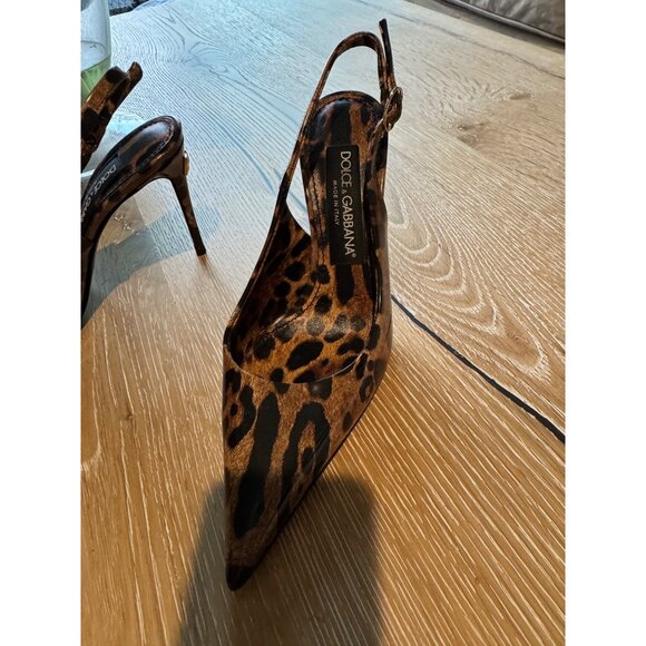 Dolce & Gabbana Leopard Print Pointed Toe Slingback Heels Womens Shoes Size 37 - Picture 4 of 7